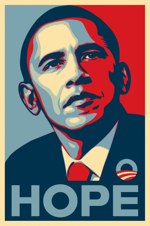 Red White Blue and Sepia iconic Obama Hope poster