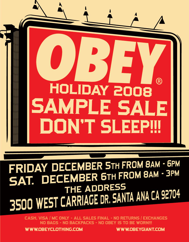 OBEY CLOTHING SAMPLE SALE Obey Giant