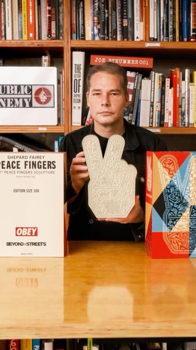 I teamed up with @beyondthestreetsart to unveil a new collectible sculpture, drawing inspiration from my seminal 2006 graphic, ‘Peace Fingers.’ Peace is not the absence of disagreement, it’s the ability to find a resolution to disagreement without violence. Peace takes more thought, more kindness, more diplomacy, and more creativity. Please check out below for more details.
–Shepard

Peace Fingers Collectible, 2023
Cream Debossed Epoxy Resin
Custom Printed Box with Lid
12 in (30.48 cm) height
Limited Edition of 500
$350

Available now for Pre-Order in the link in bio. Orders to be shipped after 12/5.

Place your order now to receive your product before Christmas. Deadline for Christmas shipping is 12/15*
*US Only. We are not responsible for weather or courier delays.

#beyondthestreets #shepardfairey #obeygiant