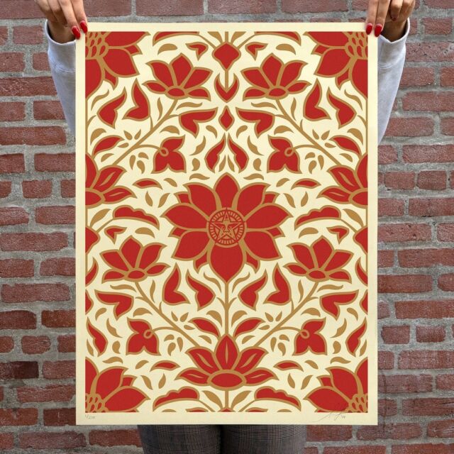 NEW Print Release: “OBEY Deco Floral Pattern” (Two Colorways: Red & Blue) Available Thursday, April 18th @ 10 AM PT!⁠
⁠
I have enjoyed designing wallpaper patterns for about 20 years. They began as a way to add a pleasing decorative element to my fine art pieces as well as a device to use in my large scale modular street installations that would serve as a rhythmic break between grids of smaller posters and larger scale images. As I became better at designing patterns my goal became to make a pleasing stand-alone image for each tile of the wallpaper grid, but also to make sure the repeating pattern worked well. I’m a big fan of early Art Deco which retained some of the curves of the Art Nouveau style but evolved it to be more simple and structured… it's from this era of Art Deco that this pattern takes its inspiration.⁠
-Shepard⁠
⁠
PRINT DETAILS:⁠
Obey Deco Floral Pattern (Red) & Obey Deco Floral Pattern (Blue). 18 x 24 inches. Screen print on thick cream Speckletone paper. Signed by Shepard Fairey. Numbered edition of 275. Comes with a Digital Certificate of Authenticity provided by Verisart. A limited amount of matching numbered sets will be available for $100. Sold separately for $50. Available on Thursday, April 18th @ 10 AM PDT at https://store.obeygiant.com. Max order: 1 per customer/household. International customers are responsible for import fees due upon delivery (Except UK orders under $160).⁣ ALL SALES FINAL.
