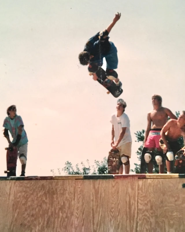 That’s #BlaizeBlouin in the summer of ’87, doing the big mute air, with me in the flipped-up cap behind him. Blaize passed away 25 years ago today. He was in a league of his own as the only pro skater to come out of my childhood hometown of Charleston, S.C. Check out his name phonetically… BLAZE BLEW-IN. Sounds like a name made up for a movie starring a “supremely gifted but rebellious anti-hero skateboarder with too much style and attitude to be ignored, who scorches everything he touches”… and Blaize was all that.

I met Blaize in 1984. I had seen pictures of him in a scrapbook at one of the skate shops, so I knew that he could already do big airs and handplants. I was 14, and he was only a year older, but he was already doing advanced tricks. My friend Barry and I went to Blaize’s backyard halfpipe, called the Rasta Ramp, in late ’84, and as we rolled up, we could hear the noise of the ramp, and it sounded like thunder. Then I saw Blaize do a backside ollie to axle about three and a half feet out, and I turned around to bail the other way. But Blaize saw me and said, “Hey, man, the gate is open. Don’t worry about the dog. He’s friendly.” I thought, “Oh, no, we’ve been spotted. We can’t leave now.” So we went in, and I watched and skated at the end of the day. I started going there as much as possible, and Blaize was always very encouraging and pushed me to try things. The pic of Blaize doing the handplant is from this era... 1985!

Blaize’s ramp was also a great place to hear new music. That ramp was the first place I heard reggae, PiL, Motörhead, Black Sabbath, Jimi Hendrix, and a ton of other stuff. Blaize was always an early adopter of good music. He was also into art—he made homemade T-shirts of Steel Pulse and other bands whose shirts were hard to find in Charleston.

Blaize started to get national attention in the skate mags in early ’87, as can be seen in the pic of him in Transworld doing a sweeper over the channel in late ’86 in Chicago. I was so proud that my friend was making waves. (Continued in comments section)