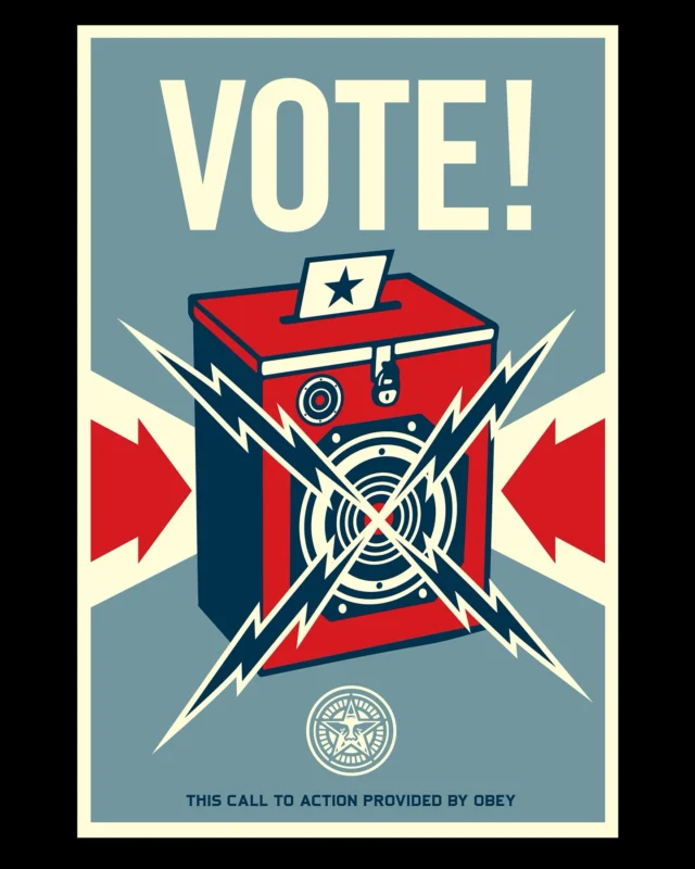 Today is #NationalVoterRegistrationDay, if you haven’t registered yet, now’s the time! I believe in democracy and I believe that when you vote, you speak your mind. It is extremely important to vote because democracy only works when we participate. In fact, democracy itself may be at stake while someone who wants to suppress voting and believes he is above the law remains in office. I’m in Ohio right now with my team working on a #GetOuttheVote mural project and wheatpaste campaign with #ArtsVoteOhio (@artsactionfund @artworkscincy @artswave). The vote ballot box in this piece is a visual call to action that your vote counts. It’s there at the ballot box so when we all vote, democracy really does work!⁠ If you’re in Ohio, be on the lookout in Cincinnati, Columbus and Dayton and tomorrow for NATIONAL VOTER REGISTRATION DAY stop by the Columbus Metropolitan Library from 3:30-6:30pm at the Main Library, 96 S. Grant Ave. Check out voter tools and registration info at the link in bio from @dumbisovermasa.⁠
-Shepard

#Vote #VoterRegistrationDay