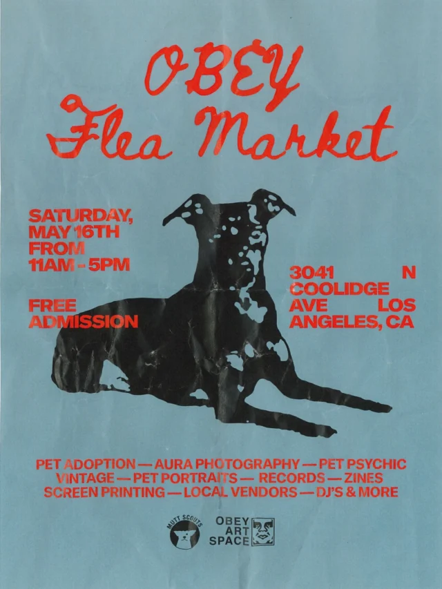 I’ll be DJing at @OBEYClothing’s first ever OBEY Flea Market at OBEY Art Space in Los Angeles. Taking place on May 16th from 11am to 5pm, this inaugural community market centers around pet themed vendors with @muttscouts at the heart of it.

We’re proud to partner with Mutt Scouts to raise awareness and support for their organization through on-site pet adoptions, a donation bin accepting pet supplies and profits from screen printing will be donated directly to them.

Bring your dog! We have special dog friendly activations featuring pet portraits by @lauramichelleart, pet aura photography with @auragami.la, pet psychic @call.me.mr.sol and custom engraved pet tags by @yeahitsjewelry.

For our non-dog owners, expect great vintage, ceramics, records, zines, rocks and minerals, DJs, rarities and hard to find items from OBEY Giant and OBEY Clothing and more.

Hope to see you there!