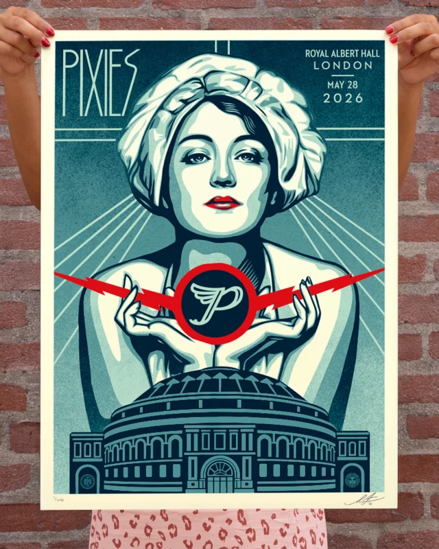 The @pixiesofficial are one of my favorite bands, but I have to admit my love of their music grew stronger over time because I was admittedly more one-dimensional when I first heard them in 1988/1989. Back then, I was mostly listening to punk and hardcore and thought I was too tough for more melodic “college rock,” except for Husker Du. I liked the Pixies well enough, but after repeated listens to Surfer Rosa and Doolittle, I started to recognize their genius. The Pixies combine dissonance, melody, quiet/loud, playfulness, surreal lyrics, punk, and surf vibes into such a unique, infectious, irreverent yet gorgeous sonic stew that I can’t believe it took me a minute to catch on. Let’s chalk it up to a youthful musical palette that took time to fully develop. Another important dynamic to mention is the unique vocal and musical interplay between primary songwriter Black Francis and bassist Kim Deal. No one sounded or sounds like the Pixies. They are also a fantastic live band, who I’ve seen many times since they reformed in 2004. So I’ll get to the point… I’ve wanted to do a poster for the Pixies for years, and when the chance finally came along, the venue is the prestigious Royal Albert Hall, no less! I channeled the Art Deco and Film Noir vibes of some of the band’s visuals, and these prints are the result! I’m grateful to the Pixies for their music and honored to collaborate!
-Shepard

Limited quantities of each print will be available at the @royalalberthall shows. If you can’t make the show, additional prints will also be on sale at store.obeygiant.com on Friday, May 29th at 10AM PDT!