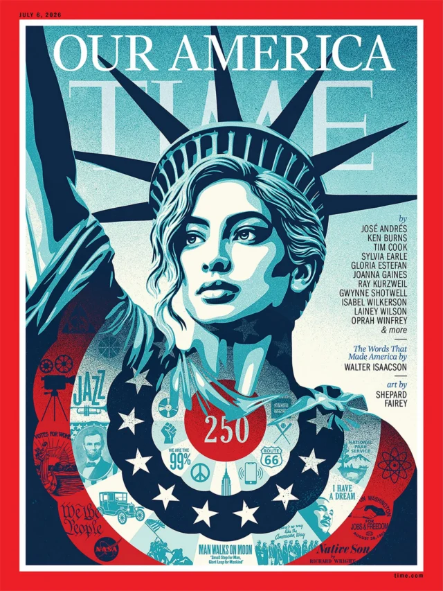 Cover art for @time celebrating America’s 250th birthday. 

I wanted to reinterpret the Statue of Liberty because it is iconic and has wide appeal, making it a powerful and universal symbol, but I think there are several aspects of its symbolism and history that are worth focusing on. First, the statue was a goodwill and partnership gift from the French as a commermoration of the U.S. centennial and its dedication to democracy. The subtitle “Liberty Enlightening the World” was a nod the the emancipation of slaves in the U.S. as well as the freedoms and progressive politics defining the nation. Second, the statue became a symbol of welcome to immigrants arriving by sea. Third, the statue is inscribed with the Emma Lazarus poem “The New Colossus” which calls Lady Liberty the “Mother of Exiles” and includes the famous line “Give me your tired, your poor, Your huddled masses yearning to breathe free”. With all of that in mind, my modern day Statue of Liberty is a beautiful multi-ethnic woman representing the melting pot of America and the promise of pluralism in a more fair and just society. -Shepard