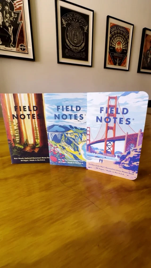 I’m pleased to have my art be a part of the “Explore America” series of @fieldnotesbrand memo books, which are a tribute to places in the U.S.A. that can only truly be appreciated in person. The cover is based on my Big Sur Coast print, created in partnership with The @fiftynineparks Print Series. It features the graceful and iconic Bixby Creek bridge along with a beautiful stretch of the California coastal cliffs and Pacific Ocean. I’ve been to this location in person several times, and it is breathtaking in any weather at any time of the year. I feel very lucky to have a system of parks in California preserved for public enjoyment and are valued landmarks. I think it is essential to keep some spaces dominated by nature for the sake of the environment and citizens’ quality of life. –Shepard

PRODUCT DETAILS: “Explore America” Monumental Memo Books 3-Pack, with Dot-Graph Paper. 3 1/2 inches x 5 1/2 inches. 48 Pages. $14.95. Includes The Big Sur Coast by Shepard Fairey, Muir Woods Nat’l Monument by Glenn Thomas, and Golden Gate Nat’l Rec Area by Chris Turnham. Available now at the Obey Giant Store (link in bio)